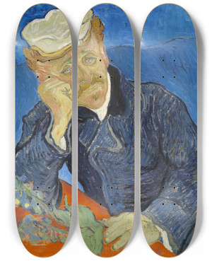 Triptych art skateboard deck of Vincent Van Gogh Dr Paul Gachet by Vincent van Gogh (1853-1890)