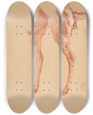 Triptych art skateboard deck of Jacquesraymond Brascassat Tude De Pattes De Moutons by Jacques Raymond Brascassat (1804-1867)