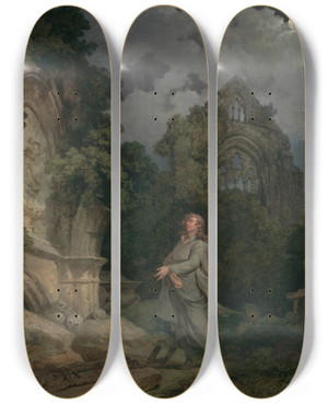 Triptych art skateboard deck of Philip James De Loutherbourg A Philosopher In A Moonlit Churchyard by Philip James De Loutherbourg (1740-1812)
