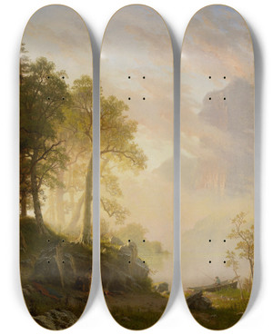 Triptych art skateboard deck of Albert Bierstadt The Merced River In Yosemite by Albert Bierstadt (1830-1902)