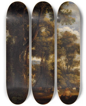 Triptych art skateboard deck of John Constable Landscape With Goatherd And Goats by John Constable (1776-1837)
