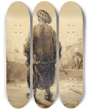 Triptych art skateboard deck of Alexandregabriel Decamps The Chibouk Smoker by Alexandre-Gabriel Decamps (1803-1860)