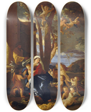 Triptych art skateboard deck of Nicolas Poussin The Holy Family With Saint John The Baptist by Nicolas Poussin (1594-1665)