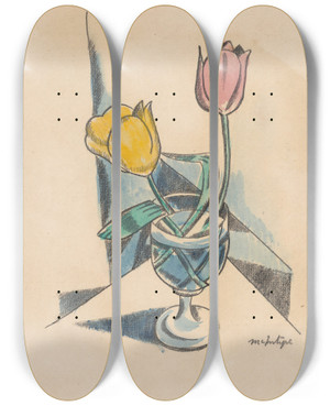Triptych art skateboard deck of Raymond Mcintyre Tulips_1 by Raymond Mcintyre (1879-1933)