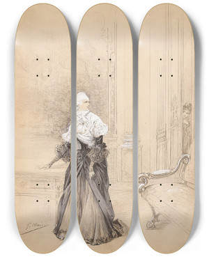 Triptych art skateboard deck of Georges Jules Victor Clairin Scenesof Sarah Bernhardts Life_15 by Georges Jules Victor Clairin (1843-1919)