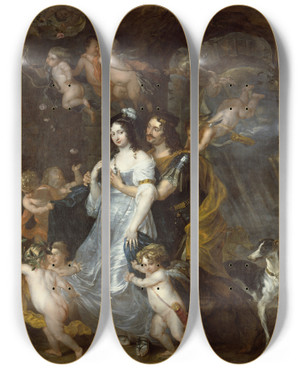 Triptych art skateboard deck of Thomas Willeboirts Bosschaert Dido And Aeneas In The Cave by Thomas Willeboirts Bosschaert (1614-1654)