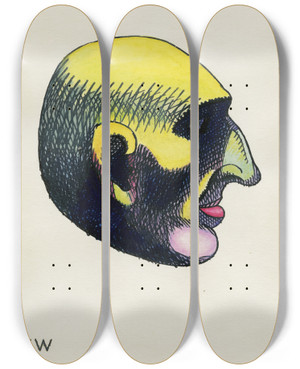 Triptych art skateboard deck of Karl Wiener Kopfstudie Aus Profile 10 Bltter Graz V by Karl Wiener (1901-1949)