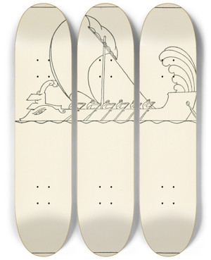 Triptych art skateboard deck of Padraic Colum The Childrens Homer Pl 29 by Padraic Colum (1881-1972)