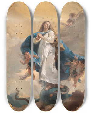 Triptych art skateboard deck of Workshop Of Giovanni Battista Tiepolo The Immaculate Conception by Workshop Of Giovanni Battista Tiepolo (1696-1770)