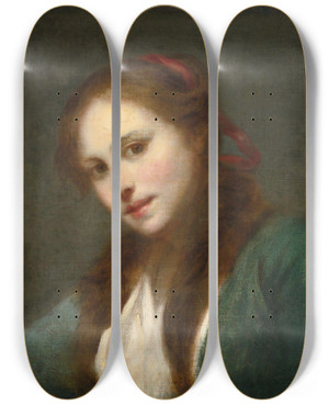 Triptych art skateboard deck of Jeanbaptiste Greuze La Polonaise A Polish Beauty by Jean-Baptiste Greuze (1725-1805)