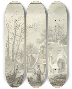 Triptych art skateboard deck of Pieter Bartholomeusz Barbiers Winterlandschap Met Houtsprokkelaars Voor Boerderij by Pieter Bartholomeusz Barbiers (1772-1837)