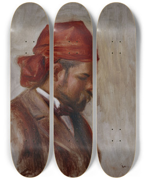 Triptych art skateboard deck of Pierreauguste Renoir Portrait Dambroise Vollard Au Foulard Rouge by Pierre-Auguste Renoir (1841-1919)