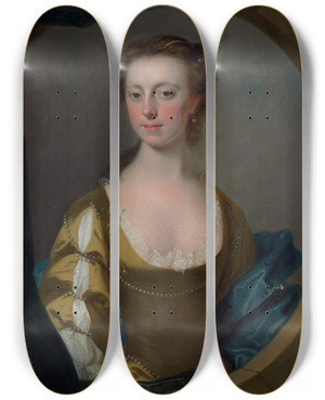 Triptych art skateboard deck of Allan Ramsay Portrait Of A Lady Traditionally Identified As Mrs Kitty Clive by Allan Ramsay (1713-1784)