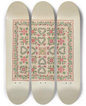 Triptych art skateboard deck of Suzanne Roy Applique Quilt_2 by Suzanne Roy