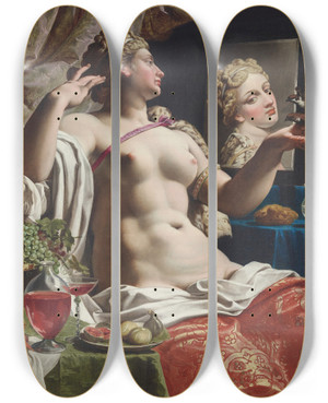 Triptych art skateboard deck of Abraham Janssens An Allegory Of Lust Lascivia by Abraham Janssens (1575-1632)