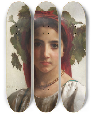 Triptych art skateboard deck of William Bouguereau Jeune Fille Couronne De Pampres by William Bouguereau (1825-1905)