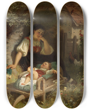 Triptych art skateboard deck of Rudolf Epp Mutterglck by Rudolf Epp (1834-1910)