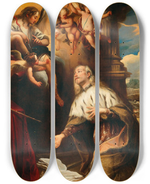 Triptych art skateboard deck of Stefano Magnasco The Vision Of Saint Louis Ix Of France by Stefano Magnasco (1635-1665)