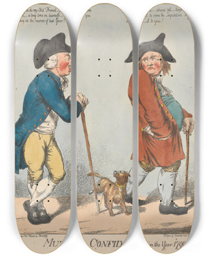 Triptych art skateboard deck of Charles Ansell Mutual Confidence In The Year 1799 by Charles Ansell
