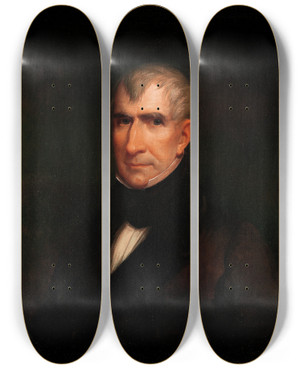 Triptych art skateboard deck of James Reid Lambdin William Henry Harrison by James Reid Lambdin (1807-1889)