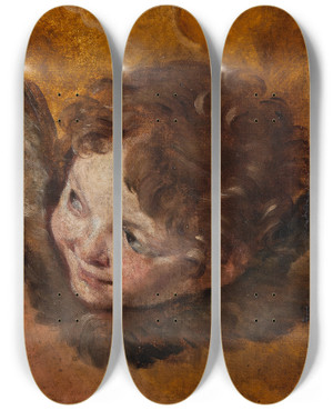 Triptych art skateboard deck of Daniele Crespi Head Of A Cherub by Daniele Crespi (1597-1630)