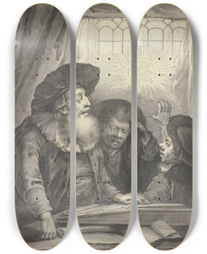 Triptych art skateboard deck of Johann Andreas Benjamin Nothnagel Rabbi Naphtali Ben Cohen Mit Zwei Schlern by Johann Andreas Benjamin Nothnagel (1729-1804)