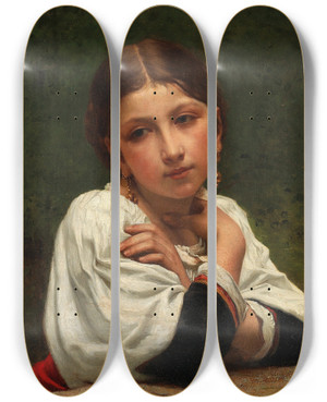 Triptych art skateboard deck of Franois Alfred Delobbe Daydreaming by Francois Alfred Delobbe (1835-1920)