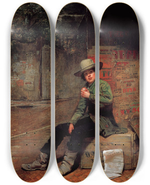Triptych art skateboard deck of Thomas Le Clear Buffalo Newsboy by Thomas Le Clear (1818-1882)