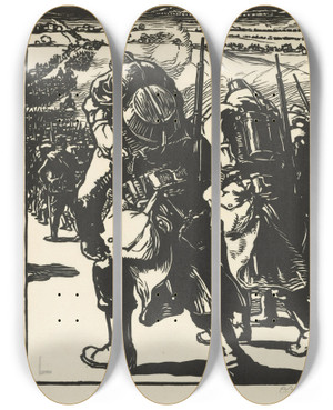 Triptych art skateboard deck of Auguste Louis Lepre Le Concentration The Concentration Of Troops by Auguste Louis Lepere (1849-1918)