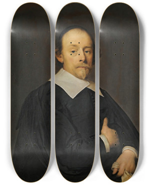 Triptych art skateboard deck of Cornelis Jonson Van Ceulen A Portrait Of A Man In Black by Cornelis Johnson Van Ceulen (1593-1661)