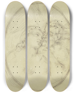 Triptych art skateboard deck of Angilbert Gbel Faun And Nymph by Angilbert Gobel (1821-1882)