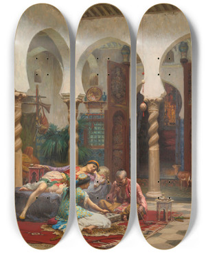 Triptych art skateboard deck of Frederick Arthur Bridgman Idle Moments by Frederick Arthur Bridgman (1847-1928)