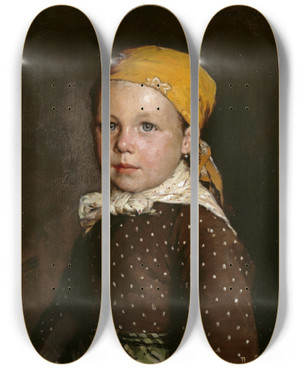 Triptych art skateboard deck of Jahn Ekenaes Portrait Of A Little Girl_1 by Jahn Ekenaes (1847-1920)