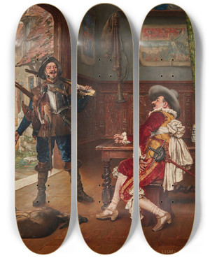 Triptych art skateboard deck of Adolphealexandre Lesrel Retour De Chasse by Adolphe Alexandre Lesrel (1839-1929)