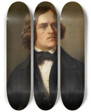 Triptych art skateboard deck of Adolf Follenweider Portrait Of A Man by Adolf Follenweider (1823-1895)