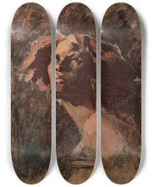 Triptych art skateboard deck of Jeanbaptiste Carpeaux Pourquoi Natre Esclave by Jean-Baptiste Carpeaux (1827-1875)