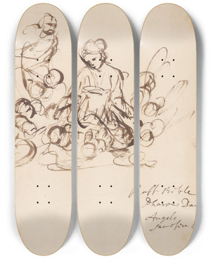 Triptych art skateboard deck of Sir Joshua Reynolds Woman Surrounded By Children by Sir Joshua Reynolds (1723-1792)