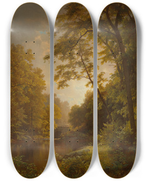 Triptych art skateboard deck of William Trost Richards June Day by William Trost Richards (1833-1905)