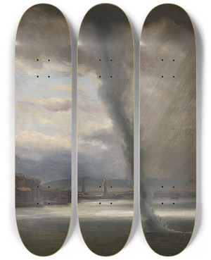 Triptych art skateboard deck of Thomas Fearnley A Waterspout On The Bay Of Naples by Thomas Fearnley (1802-1842)