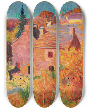 Triptych art skateboard deck of Roderic Oconor Maisons Rouges Pontaven by Roderic Oconor (1860-1940)