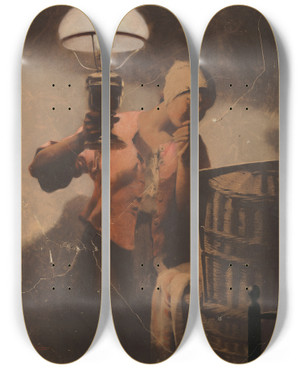 Triptych art skateboard deck of Firmin Baes Unrest by Firmin Baes (1874-1945)
