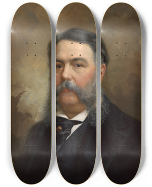 Triptych art skateboard deck of Ole Peter Hansen Balling Chester Alan Arthur by Ole Peter Hansen Balling (1823-1906)