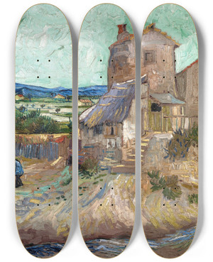 Triptych art skateboard deck of Vincent Van Gogh La Maison De La Crau by Vincent van Gogh (1853-1890)