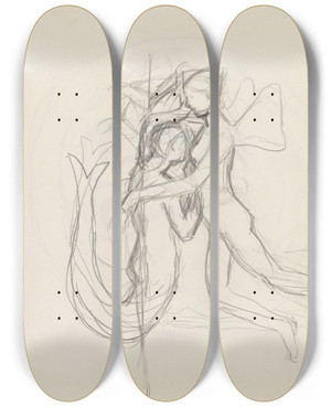 Triptych art skateboard deck of Signe Scheel Triton Og Kvinne Med Vinger by Signe Scheel (1860-1942)