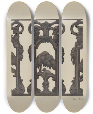 Triptych art skateboard deck of Pearl Torell Cast Iron Fence by Pearl Torell