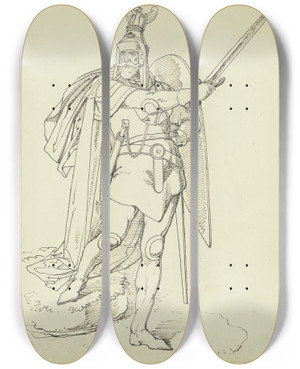 Triptych art skateboard deck of Ferdinand Fellner Hagen Mit Gezogenem Schwert by Ferdinand Fellner (1799-1859)