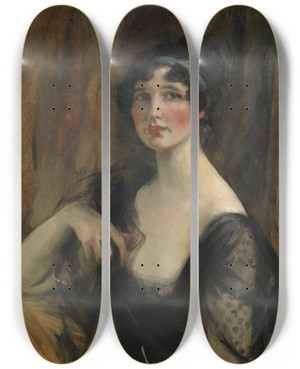 Triptych art skateboard deck of James Jebusa Shannon Portrait Of A Lady_1 by James Jebusa Shannon (1862-1923)