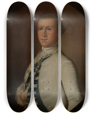 Triptych art skateboard deck of Jeremiah Theus Captain William Richardson by Jeremiah Theus (1716-1774)