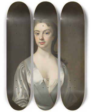 Triptych art skateboard deck of Anthony Lee Portrait Of A Lady Traditionally Identified As Joyce Leeson by Anthony Lee (1724-1767)