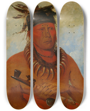 Triptych art skateboard deck of George Catlin Hwchekesgga He Who Kills The Osages Chief Of The Tribe by George Catlin (1796-1872)
